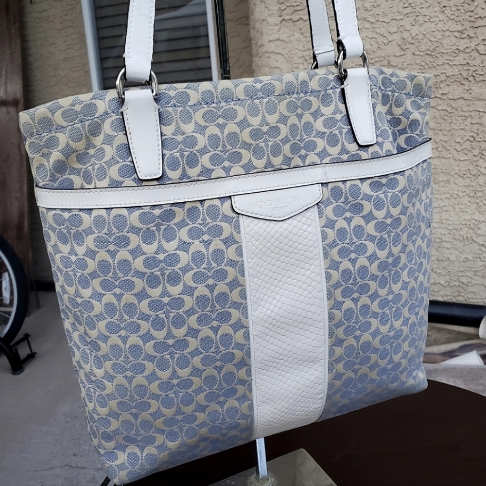 Coach Blue and Cream Tote Bag